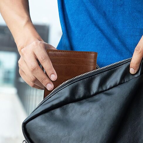 Minimalist Real Leather Wallet for Men with Zipper Card Holder and ID Window RFID Blocking Bifold Wallet (Brown) in Saudi Arabia