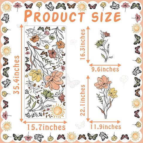 زهور الزهور البرية نافذة شارات بوهو نافذة على الوجهين على الوجهين للنوافذ الزجاجية المضادة للاصطدام شارات لإنقاذ الطيور لتقشير غرفة المعيشة وملصق خط الفراشات in Saudi Arabia