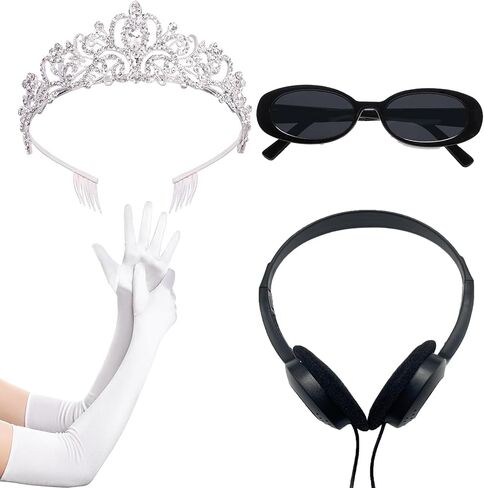 Princess White Tiara Gloves Sunglasses Headphones, Princess Costume Accessories Women Bachelorette Party Decorations in Kuwait