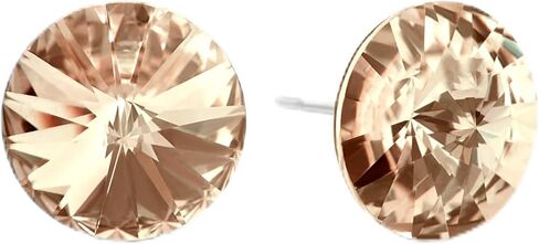 Ella Champagne Crystal Stud Earrings - 10mm Rivoli Cut, Genuine Crystals, Hypoallergenic, Tarnish-Free Stainless Steel in Saudi Arabia