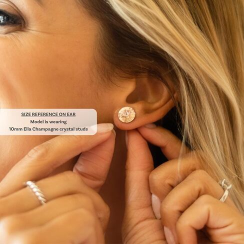 Ella Champagne Crystal Stud Strings - 10 مم قطع ريفولي ، بلورات أصلية ، فولاذ مقاوم للصدأ خالية in Kuwait