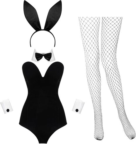 Anime Women Velvet Bunny Costume Bunny Halloween Outfit Girl Suit Stockings Rabbit Ear Headband Bow Tie Cosplay in Saudi Arabia
