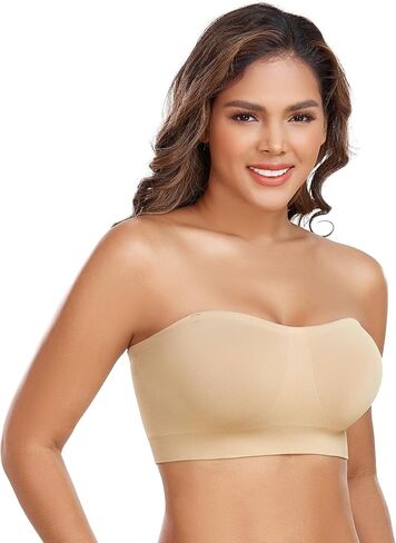 Women's Strapless Bra Non-Slip Silicone Bandeau Removable Pads Wireless Tube Bra with Two Shoulder Straps in Saudi Arabia