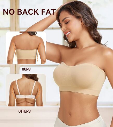 Women's Strapless Bra Non-Slip Silicone Bandeau Removable Pads Wireless Tube Bra with Two Shoulder Straps in Saudi Arabia