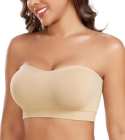Women's Strapless Bra Non-Slip Silicone Bandeau Removable Pads Wireless Tube Bra with Two Shoulder Straps in Saudi Arabia