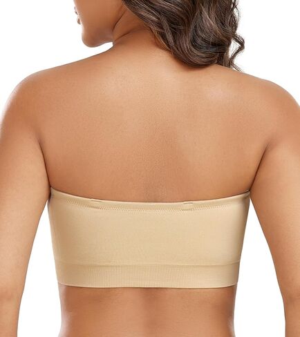 Women's Strapless Bra Non-Slip Silicone Bandeau Removable Pads Wireless Tube Bra with Two Shoulder Straps in Saudi Arabia