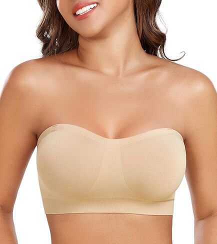 Women's Strapless Bra Non-Slip Silicone Bandeau Removable Pads Wireless Tube Bra with Two Shoulder Straps in Saudi Arabia