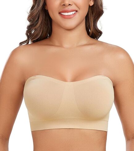 Women's Strapless Bra Non-Slip Silicone Bandeau Removable Pads Wireless Tube Bra with Two Shoulder Straps in Saudi Arabia