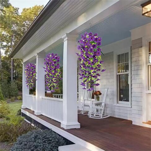 6 Pieces of Hanging Morning Glory Artificial Flowers, Upgraded Uv Resistant Artificial Hanging Flowers, Suitable for Decoration Such As Weddings, Gatherings, Courtyards, Porches, Balconies, Etc in Saudi Arabia