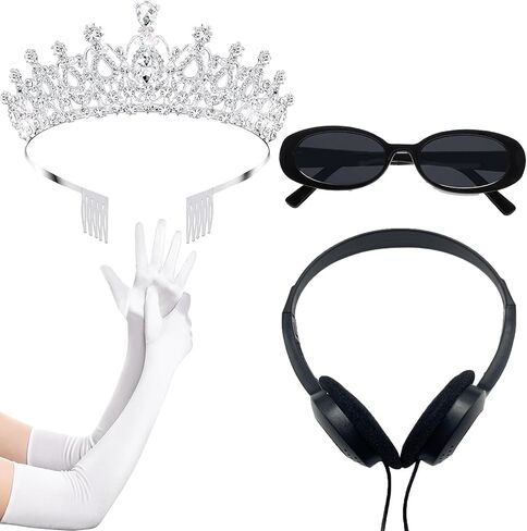 Princess White Tiara Gloves Sunglasses Headphones, Princess Costume Accessories Women Bachelorette Party Decorations in Kuwait