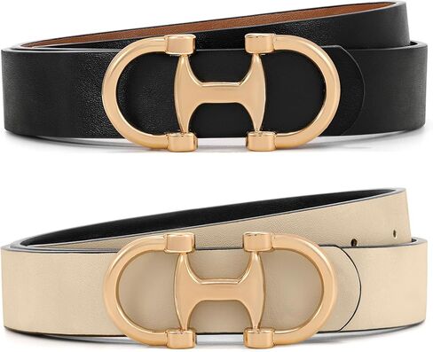 IAKING Women Reversible Leather Belt Two-in-One Ladies Belts with Gold Buckle for Jeans Pants Dresses in Saudi Arabia
