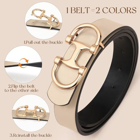 IAKING Women Reversible Leather Belt Two-in-One Ladies Belts with Gold Buckle for Jeans Pants Dresses in Saudi Arabia