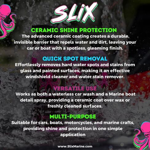 قارب وسيارات SLIX تفاصيل الرش ، طلاء السيراميك للسيارات ، مزيل بقعة المياه للسيارات والقوارب ، غسيل السيارات بدون ماء ، منظف القوارب ، يحمي الانتهاء ، 32 أوقية in Saudi Arabia