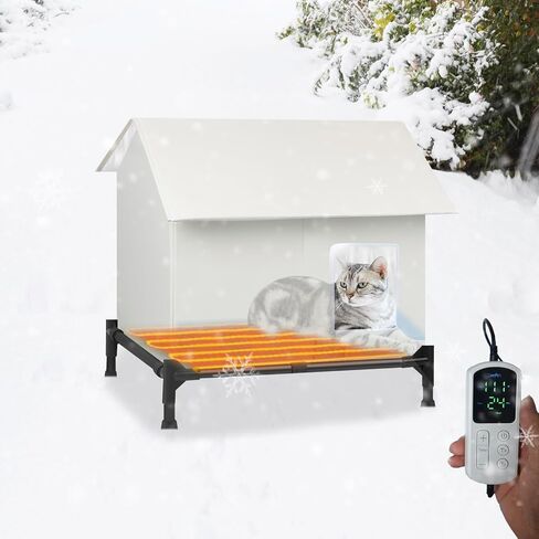 Insulated Outdoor Cat House Weatherproof for Winter w/ 2 Doors, Elevated Bed House for Outdoor Outside Feral Stray Barn Community Cats, Foldable Waterproof Cat Shelter House w/Self-Warming Pad 22x19 in Saudi Arabia