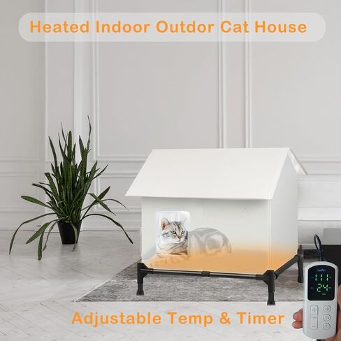 Insulated Outdoor Cat House Weatherproof for Winter w/ 2 Doors, Elevated Bed House for Outdoor Outside Feral Stray Barn Community Cats, Foldable Waterproof Cat Shelter House w/Self-Warming Pad 22x19 in Saudi Arabia