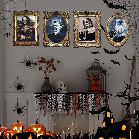 ECGER Halloween Decorations Indoor Scary 3D Changing Face Pictures, Moving Portrait Frame Decor, for Horror Party Ghost Castle Haunted House Home Decoration (4 Pieces) in Saudi Arabia