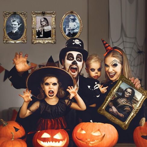 ECGER Halloween Decorations Indoor Scary 3D Changing Face Pictures, Moving Portrait Frame Decor, for Horror Party Ghost Castle Haunted House Home Decoration (4 Pieces) in Saudi Arabia