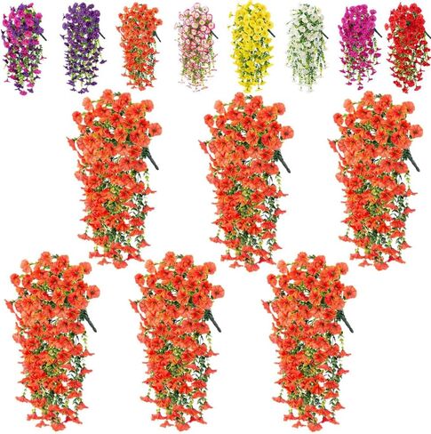 6 Pieces of Hanging Morning Glory Artificial Flowers, Upgraded Uv Resistant Artificial Hanging Flowers, Suitable for Decoration Such As Weddings, Gatherings, Courtyards, Porches, Balconies, Etc in Saudi Arabia