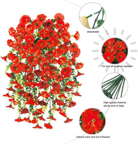 6 Pieces of Hanging Morning Glory Artificial Flowers, Upgraded Uv Resistant Artificial Hanging Flowers, Suitable for Decoration Such As Weddings, Gatherings, Courtyards, Porches, Balconies, Etc in Saudi Arabia