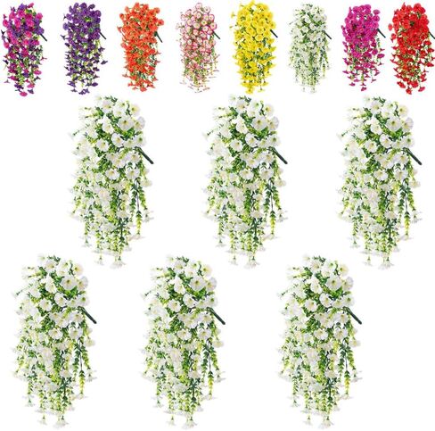 6 Pieces of Hanging Morning Glory Artificial Flowers, Upgraded Uv Resistant Artificial Hanging Flowers, Suitable for Decoration Such As Weddings, Gatherings, Courtyards, Porches, Balconies, Etc in Saudi Arabia