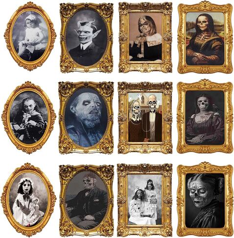 ECGER Halloween Decorations Indoor Scary 3D Changing Face Pictures, Moving Portrait Frame Decor, for Horror Party Ghost Castle Haunted House Home Decoration (4 Pieces) in Saudi Arabia