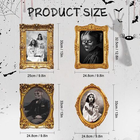 ECGER Halloween Decorations Indoor Scary 3D Changing Face Pictures, Moving Portrait Frame Decor, for Horror Party Ghost Castle Haunted House Home Decoration (4 Pieces) in Saudi Arabia
