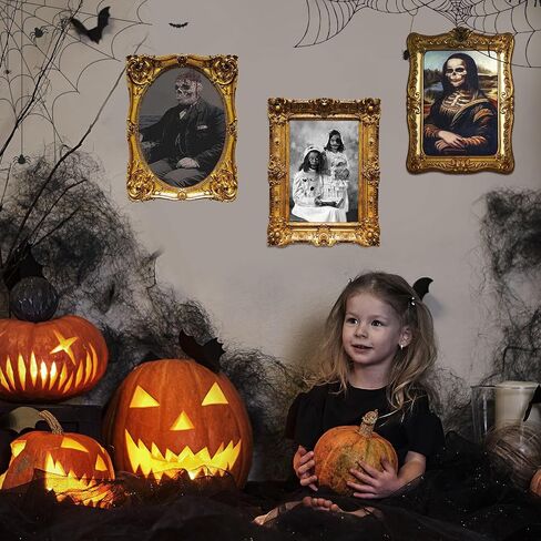 ECGER Halloween Decorations Indoor Scary 3D Changing Face Pictures, Moving Portrait Frame Decor, for Horror Party Ghost Castle Haunted House Home Decoration (4 Pieces) in Saudi Arabia