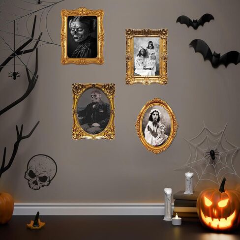 ECGER Halloween Decorations Indoor Scary 3D Changing Face Pictures, Moving Portrait Frame Decor, for Horror Party Ghost Castle Haunted House Home Decoration (4 Pieces) in Saudi Arabia