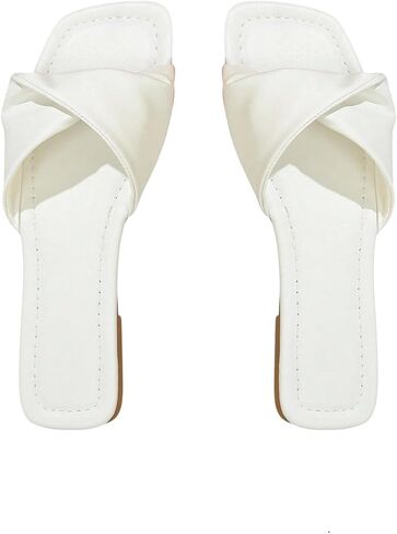 GORGLITTER Women's Twist Flat Sandals Square Toe Leather Dressy Slide Sandals Cute Summer Slip On Shoes in Saudi Arabia