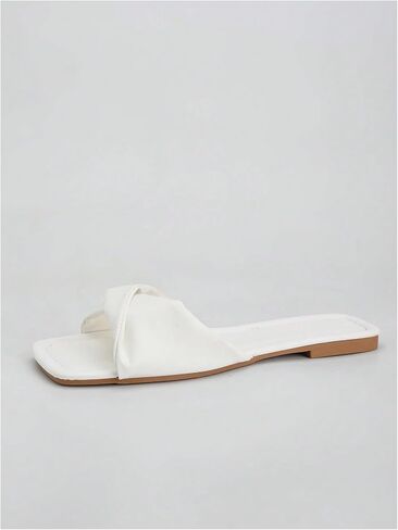 GORGLITTER Women's Twist Flat Sandals Square Toe Leather Dressy Slide Sandals Cute Summer Slip On Shoes in Saudi Arabia