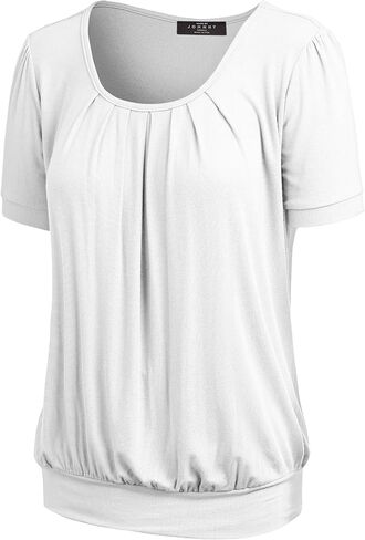 LL Womens Scoop Neck Short Sleeve Front Pleated Tunic - Made in USA in Kuwait