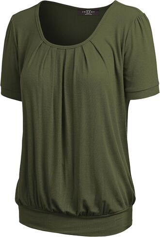 LL Womens Scoop Neck Short Sleeve Front Pleated Tunic - Made in USA in Kuwait