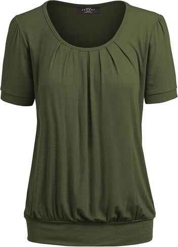 LL Womens Scoop Neck Short Sleeve Front Pleated Tunic - Made in USA in Kuwait