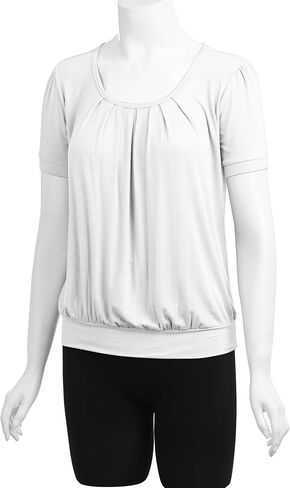 LL Womens Scoop Neck Short Sleeve Front Pleated Tunic - Made in USA in Kuwait