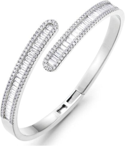 COOLSTEELANDBEYOND Pave Baguette Cubic Zirconia Tennis Bracelet Cuff Bracelet Bangle, Fashion Jewelry, Sparkling in Saudi Arabia