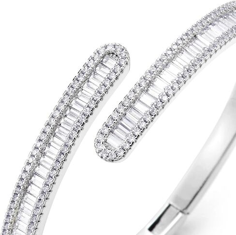 COOLSTEELANDBEYOND Pave Baguette Cubic Zirconia Tennis Bracelet Cuff Bracelet Bangle, Fashion Jewelry, Sparkling in Saudi Arabia
