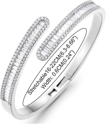 COOLSTEELANDBEYOND Pave Baguette Cubic Zirconia Tennis Bracelet Cuff Bracelet Bangle, Fashion Jewelry, Sparkling in Saudi Arabia
