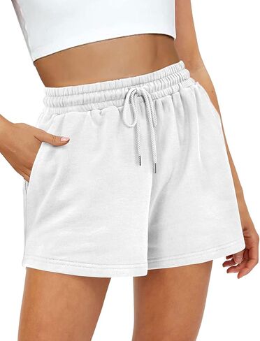 Women's Sweat Shorts Sweatshorts Summer Lounge Cotton Drawstring Cute Fleece Shorts with Pockets Athletic Running Active Elastic Jersey French Terry Shorts 2025 Women Cloth Sweatpants Trendy White in Saudi Arabia
