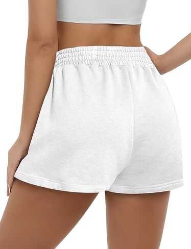 Women's Sweat Shorts Sweatshorts Summer Lounge Cotton Drawstring Cute Fleece Shorts with Pockets Athletic Running Active Elastic Jersey French Terry Shorts 2025 Women Cloth Sweatpants Trendy White in Saudi Arabia