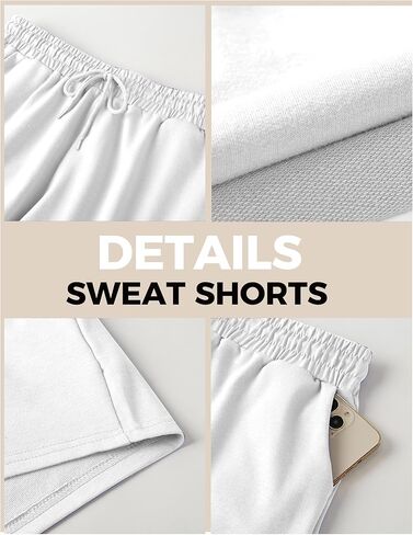 Women's Sweat Shorts Sweatshorts Summer Lounge Cotton Drawstring Cute Fleece Shorts with Pockets Athletic Running Active Elastic Jersey French Terry Shorts 2025 Women Cloth Sweatpants Trendy White in Saudi Arabia