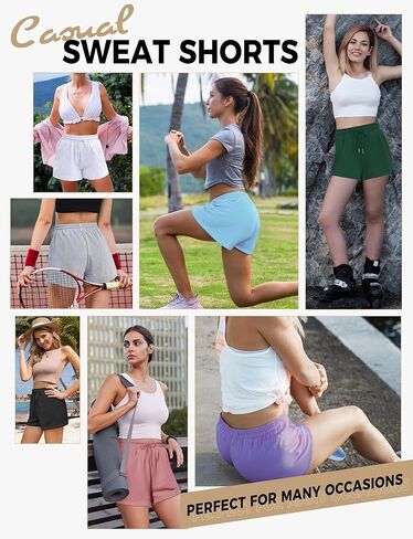 Women's Sweat Shorts Sweatshorts Summer Lounge Cotton Drawstring Cute Fleece Shorts with Pockets Athletic Running Active Elastic Jersey French Terry Shorts 2025 Women Cloth Sweatpants Trendy White in Saudi Arabia
