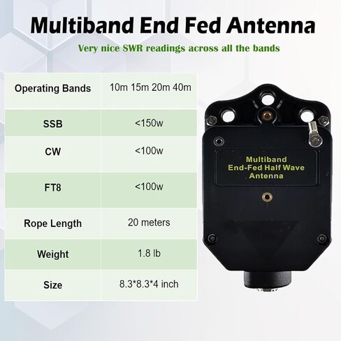 JYR4010-400W End Fed Antenna 4 Band 10m 15m 20m 40m Long Wire Antenna 1:64 Balun in Kuwait