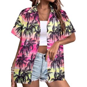 Womens Hawaiian Shirt Hawaii Button Down Shirts Palm Floral Tropical Vacation Outfits Casual Summer Trip Blouse Top in Saudi Arabia