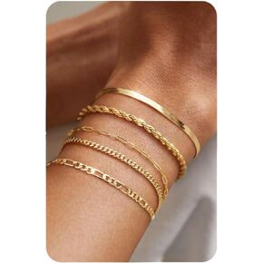 Krfy 5 Pcs Gold Silver Bracelets for Women Trendy Bracelet Stack Non Tarnish Waterproof Bracelets for Women Fashion Accessories with Paperclip Herringbone Figaro Cuban Twist Chains in Saudi Arabia