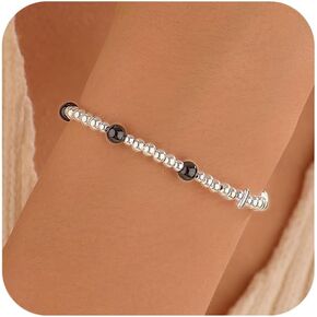 925 Sterling Silver Solid Slider Bead Bracelets for Women Cute Pearl Layered Bracelet Gold Plated Italian Mesh Friendship Link Chain Bracelet Jewelry Christmas Gifts for Mom Daughter in Kuwait