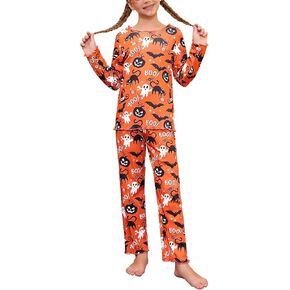 CHILDRENSTAR Girls Pajamas Set Long Sleeve Sleepwear Shirt Pant Shirring Ribbed Lounge Clothes For Kids in Kuwait