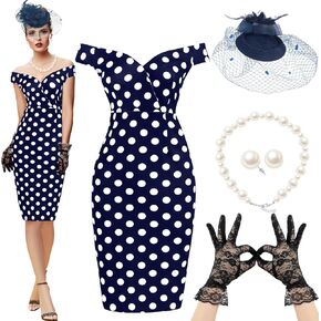 JenPen 5 Pcs Women's Vintage Polka Dot Dress Retro Pencil Dress Floral Spring Costume for Derby Tea Party Cocktail(X-Large,Elegant) in Saudi Arabia