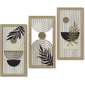 Putuo Decor Boho Abstract Wall Art, Set of 3, Modern Botanical Wooden Wall Decor, Blue Mid-Century Minimalist Framed Artwork for Living Room Bedroom, Office in Saudi Arabia