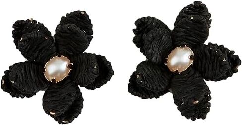 Mud Pie Women's Raffia Flower Earrings, One Size Fits Most Black in Saudi Arabia