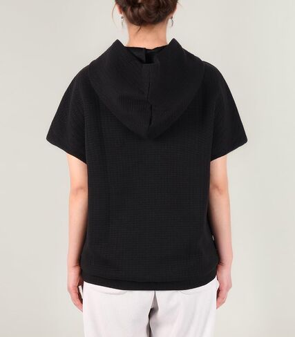 Womens Hoodies Casual Short Sleeve Drawstring Waffle Pullover Tops Loose Sweatshirt with Pocket in Saudi Arabia